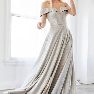 Off Shoulder V-Neckline Leg Slit Dress CD162